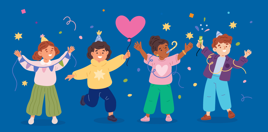 Illustration of kids celebrating.