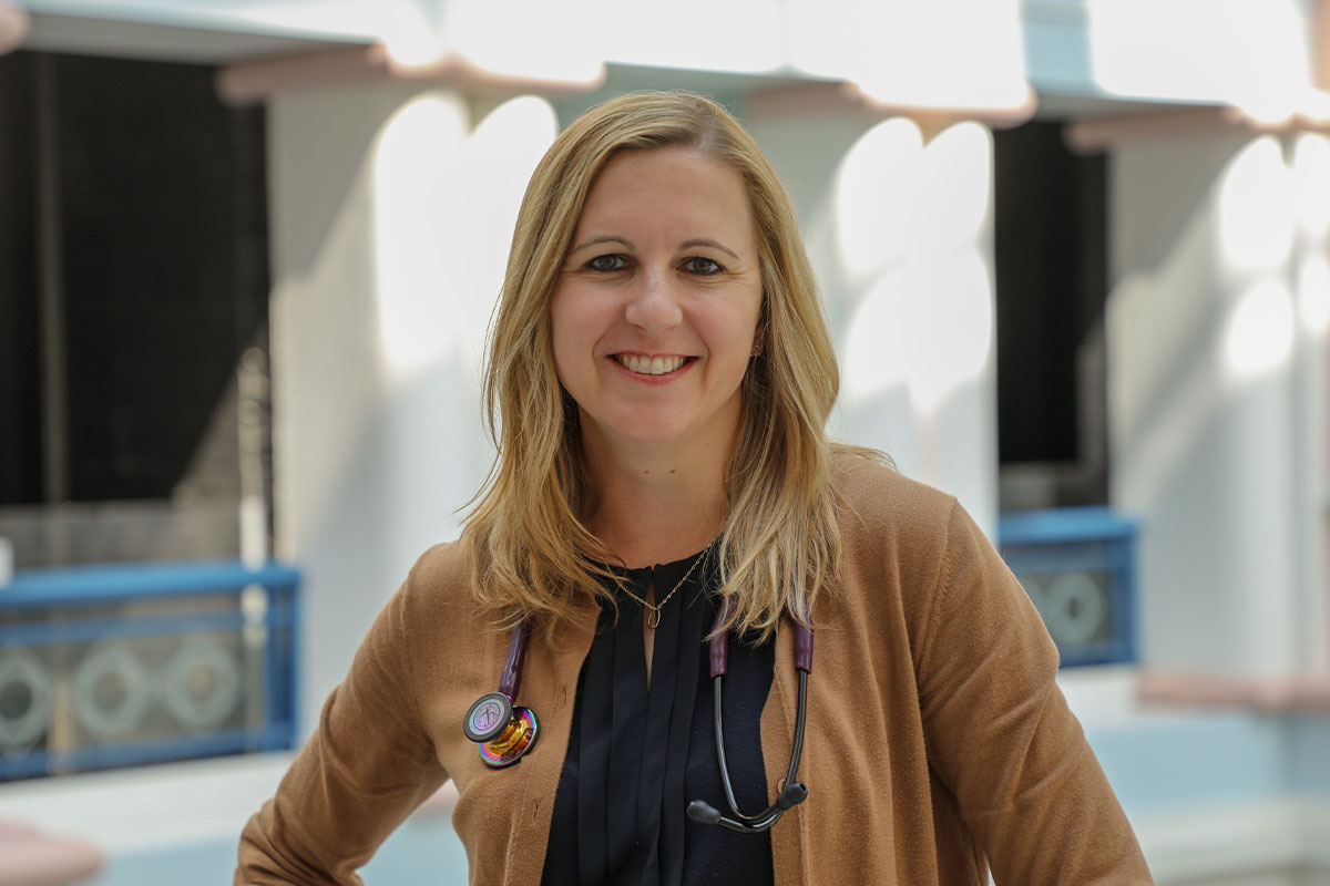 Pediatric oncologist Chelsee Greer MD standing in front of Cook Children’s
