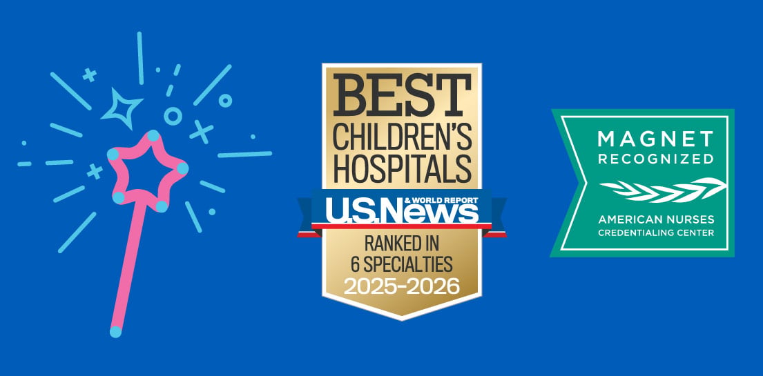 BEST CHILDREN'S HOSPITALS U.S. NEWS & WORLD REPORT RANKED IN 6 SPECIALTIES 2025-2026 award shield