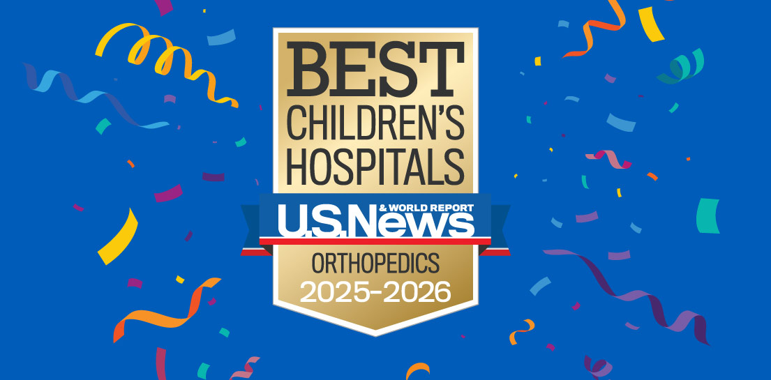BEST CHILDREN'S HOSPITALS U.S. NEWS & WORLD REPORT ORTHOPEDICS 2025-2026 award shield with confetti