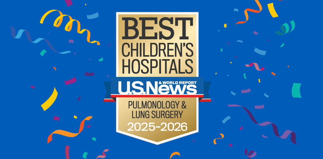 BEST CHILDREN'S HOSPITALS U.S. NEWS & WORLD REPORT PULMONOLOGY & LUNG SURGERY 2025-2026 award shield with confetti
