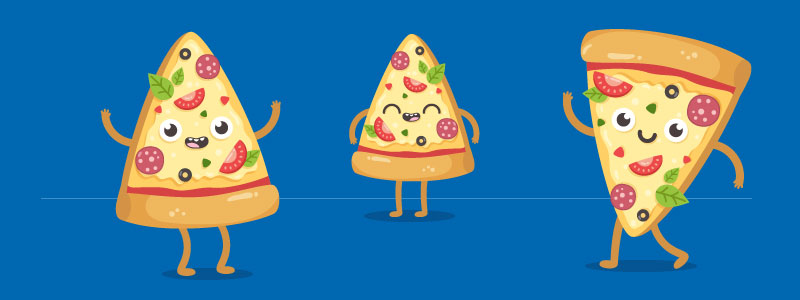 Cartoon of dancing pizza slices