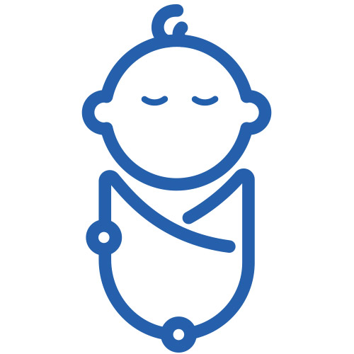 Blue line icon of a swaddled baby sleeping
