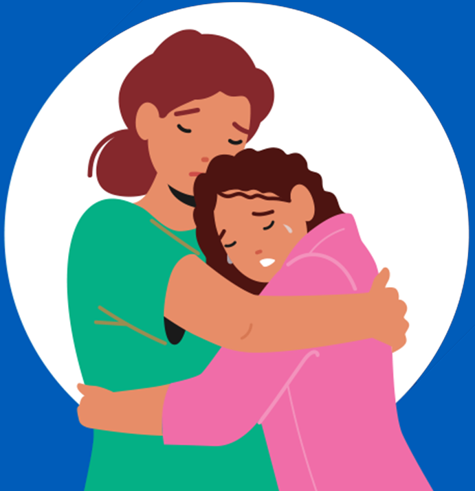 Illustration of mother holding daughter