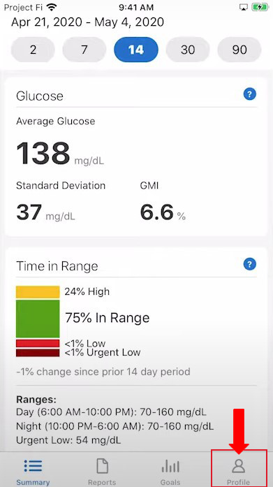 Dexcom Clarity app screenshot