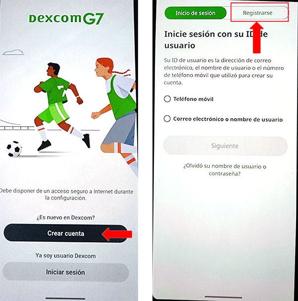 Dexcom screenshot (create account)