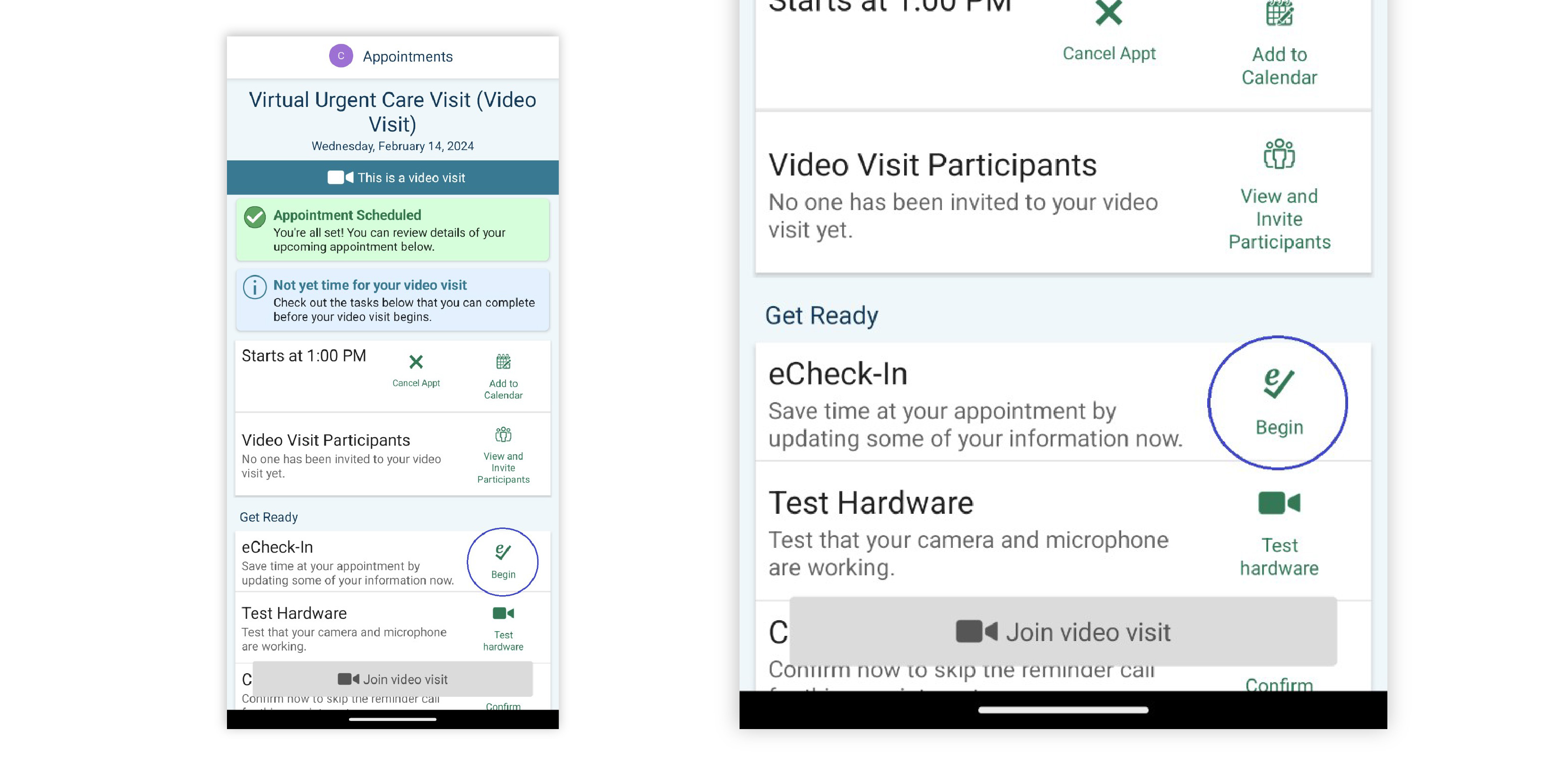 Image of individual appointment page in MyCookChildren's app