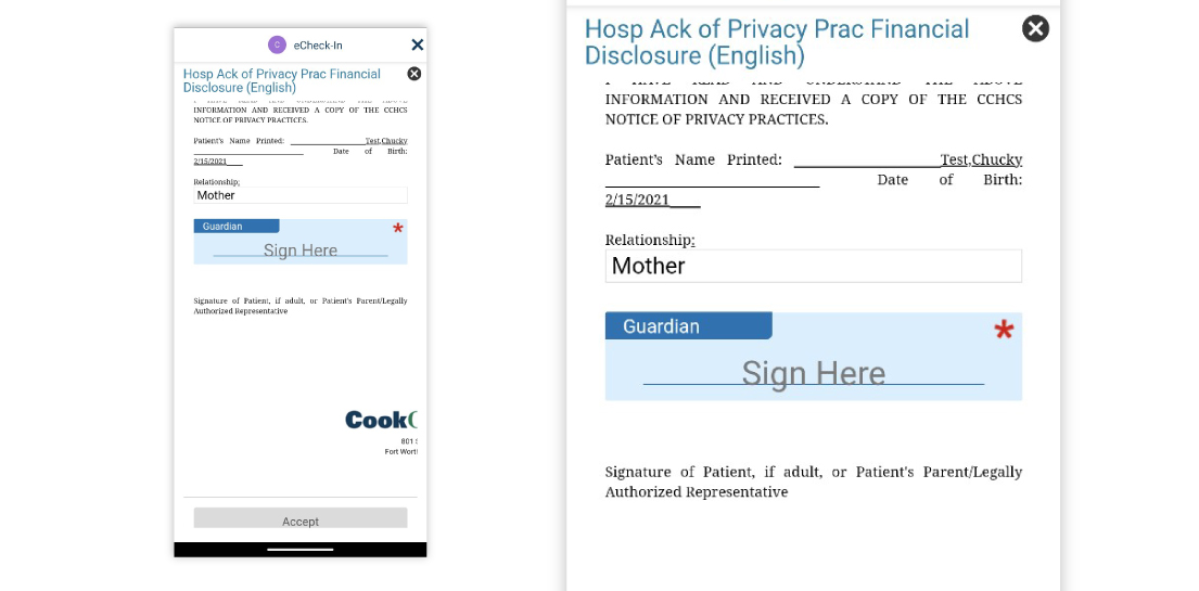 Image of Document signature page for eCheck-In