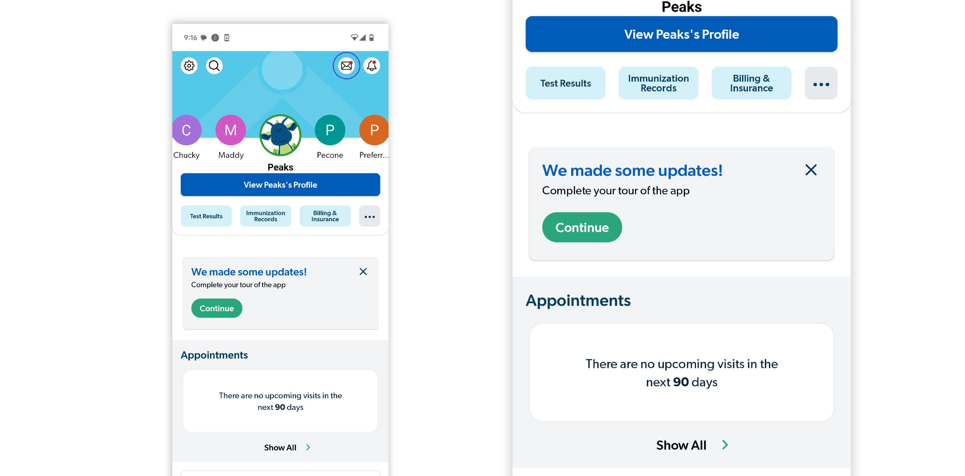 Image of MyCookChildren's app patient profile with messaging button circled