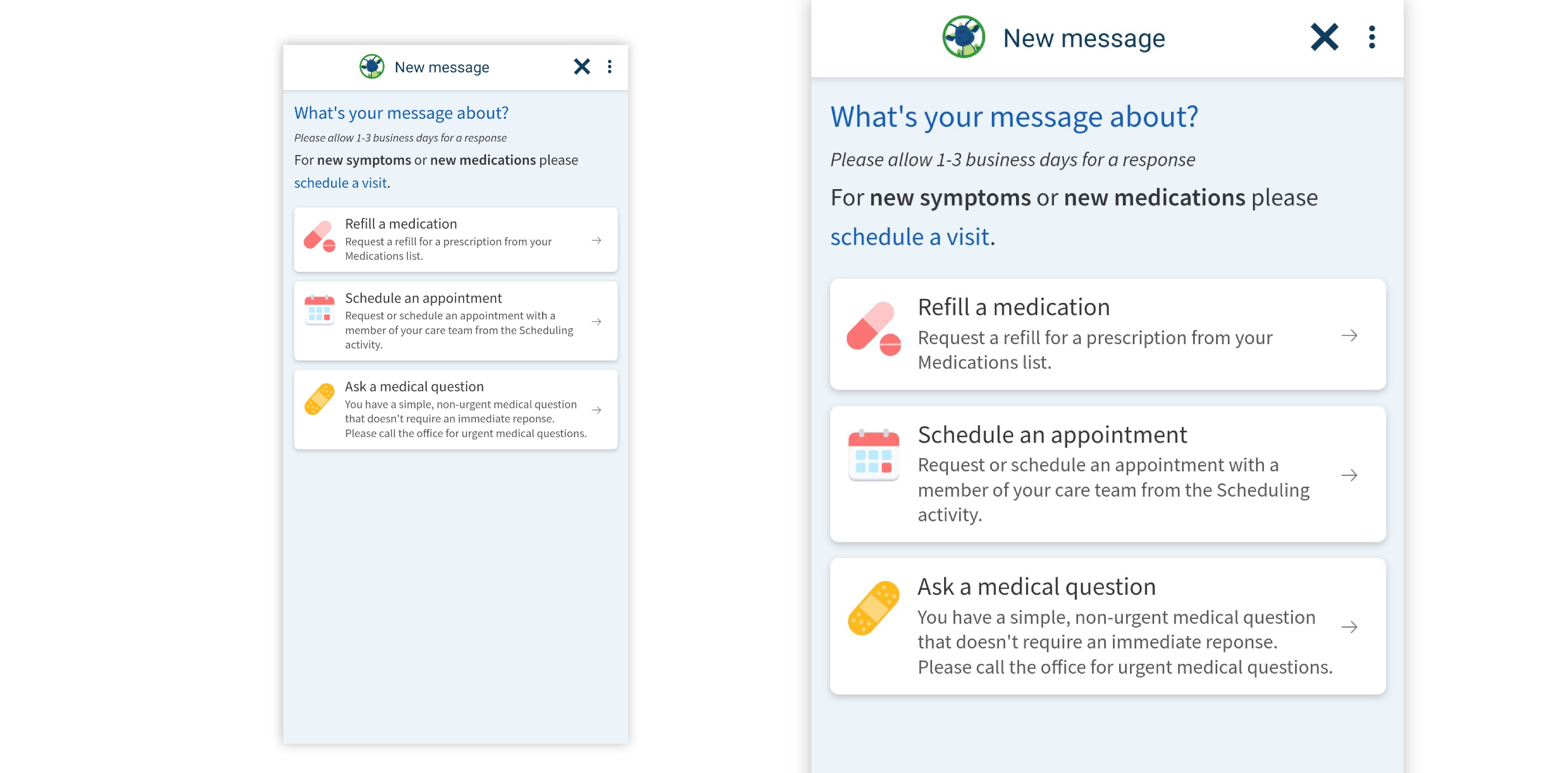 Image of new message options in the MyCookChildren's app