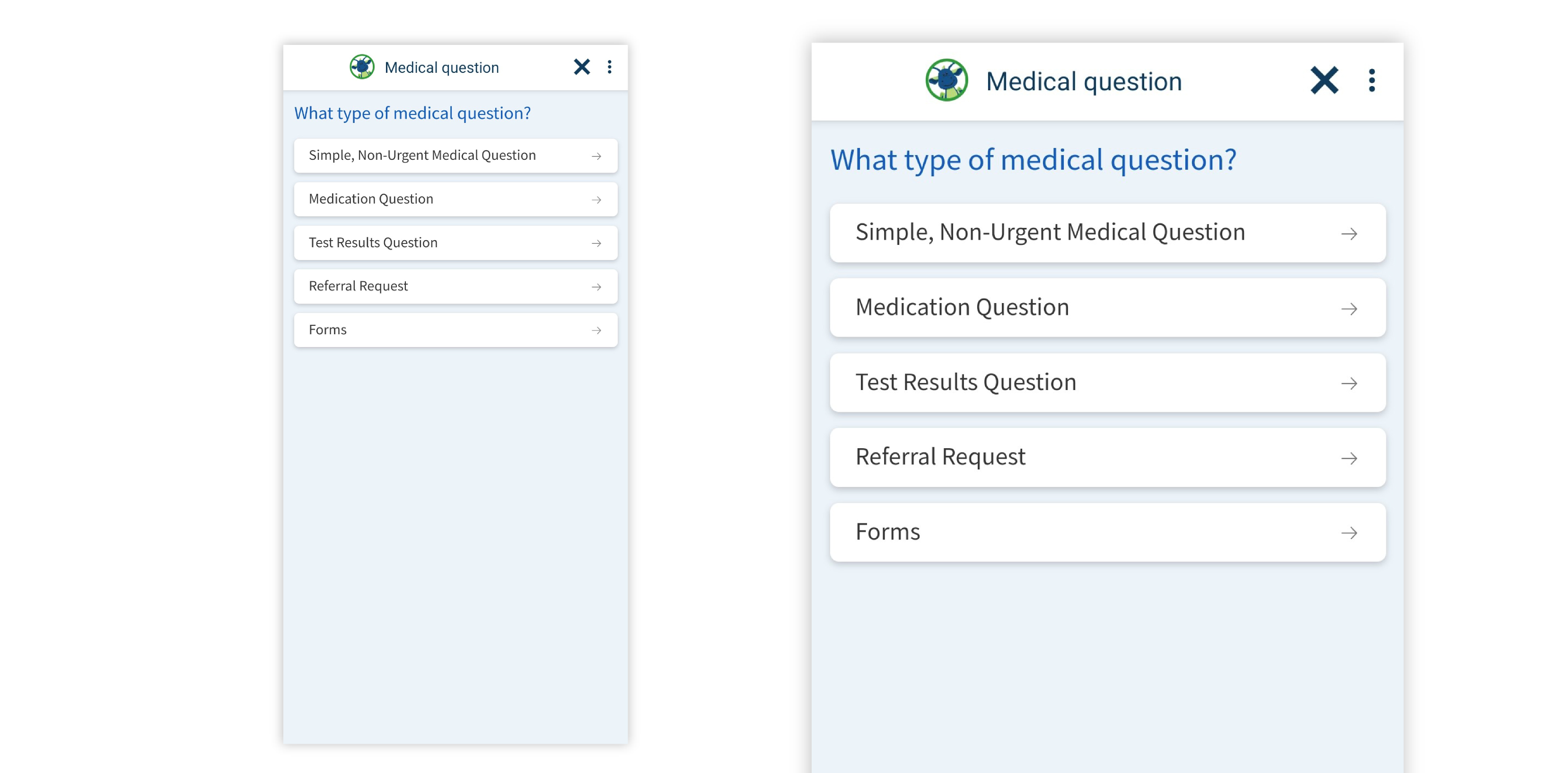 List of medical questions in the MyCookChildren's app