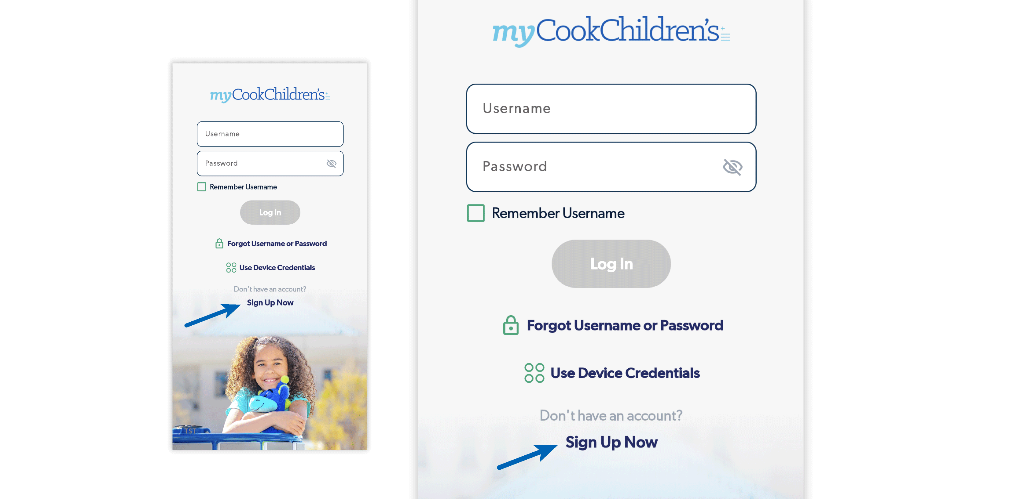 myCookChildren's sign-up form with photo of girl holding dragon stuffy