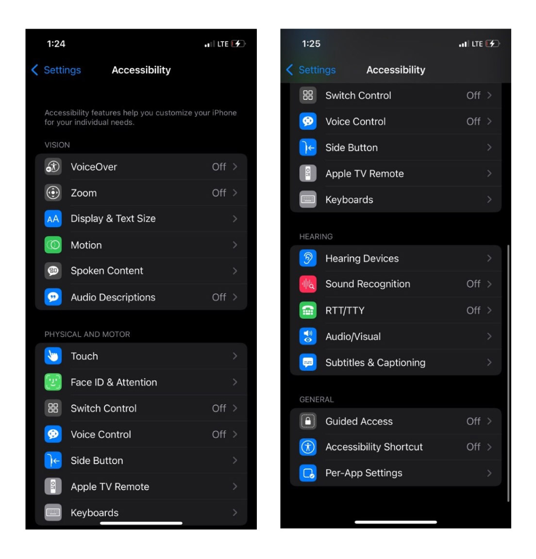 image of three iOS accessibility features screens
