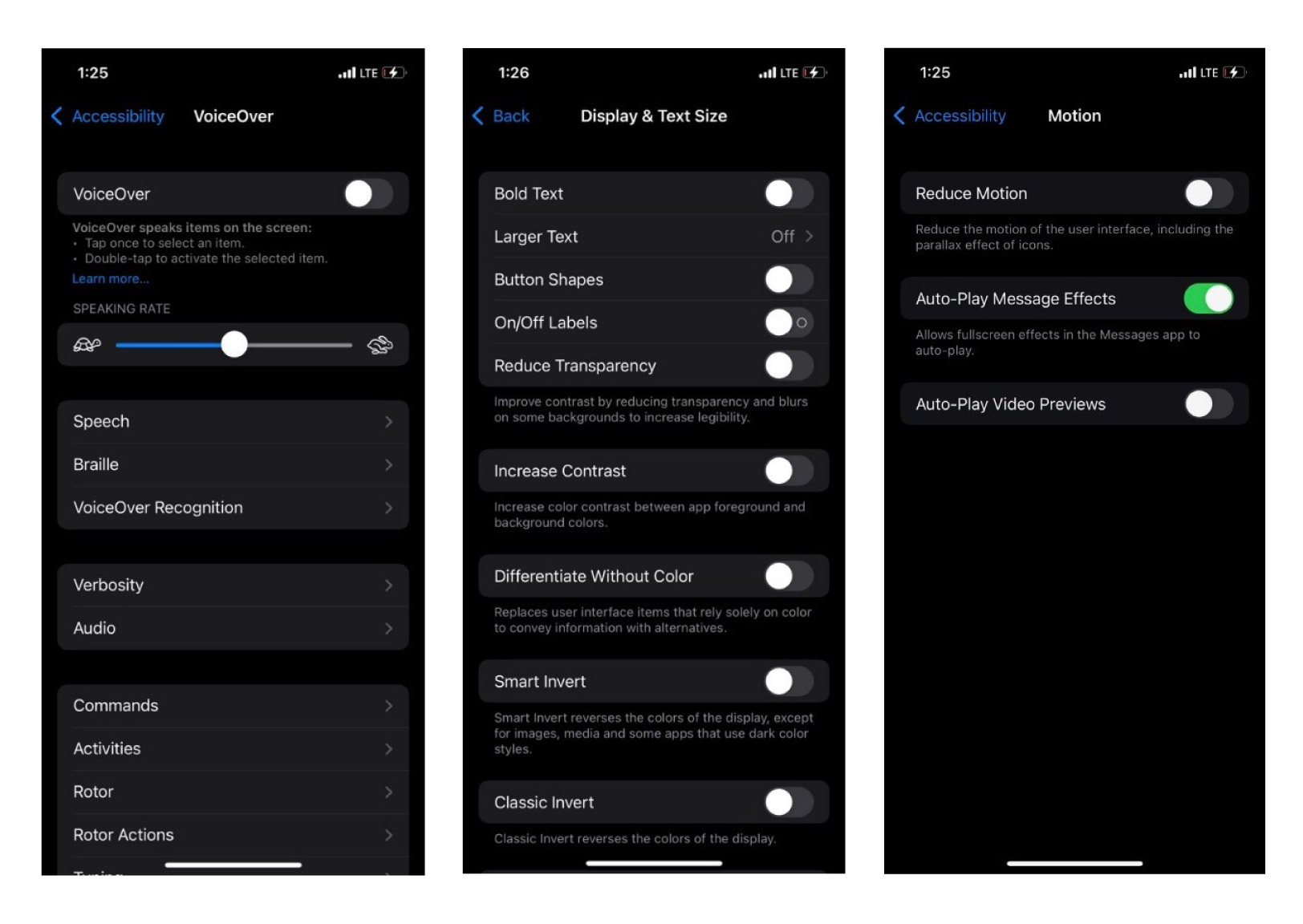 image of three iOS vision features screens