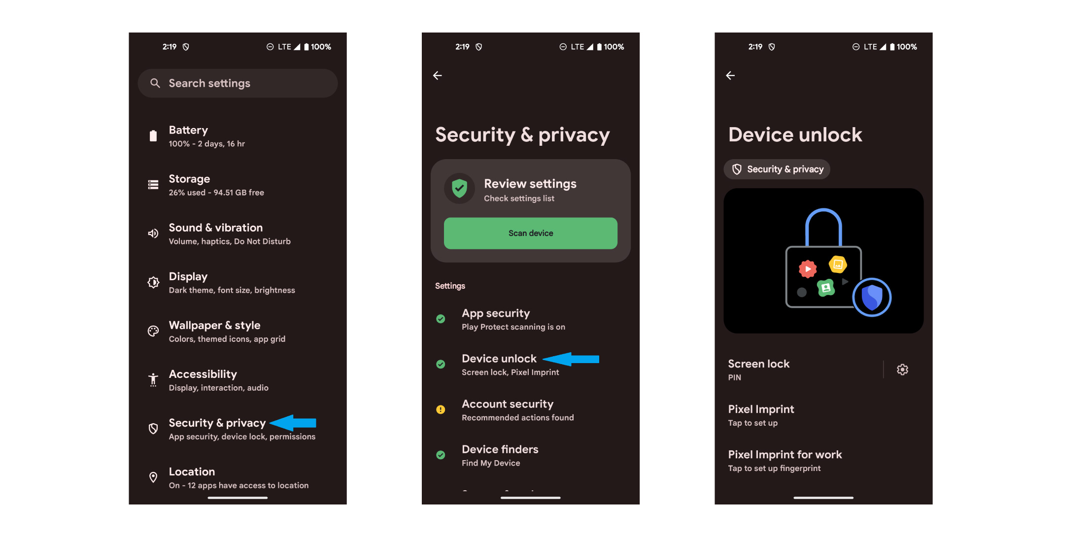 Android privacy settings