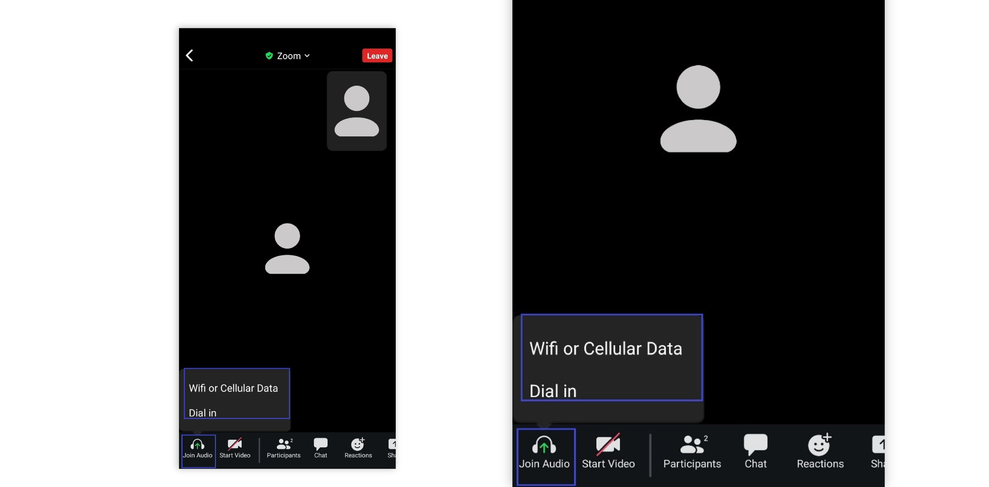 Graphic image of screen showing connection and audio and other options