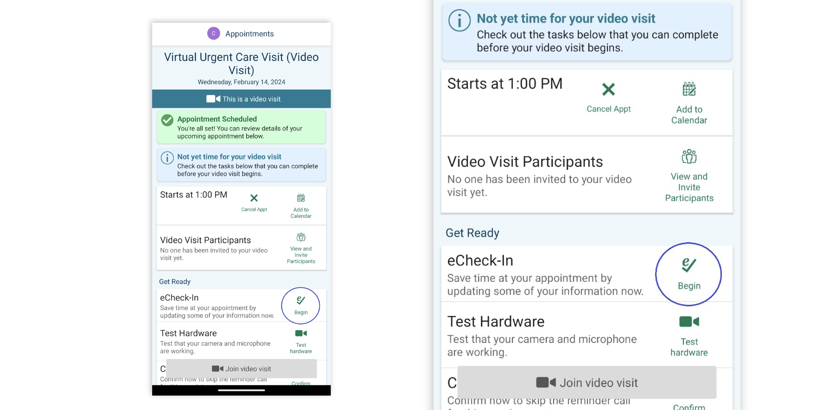 Graphic image of a MyCookChildren's virtual video eCheckIn screen